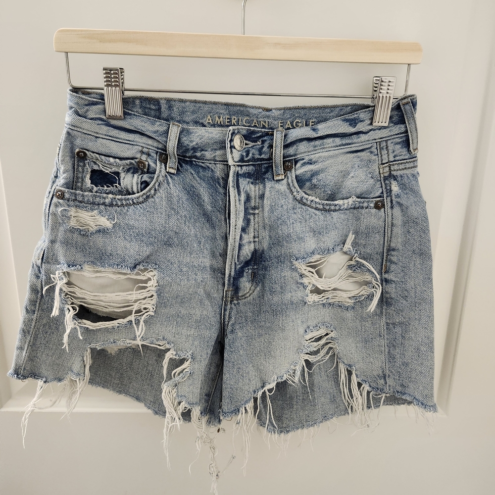 American Eagle Outfitters Ripped Jean Shorts - Light Blue